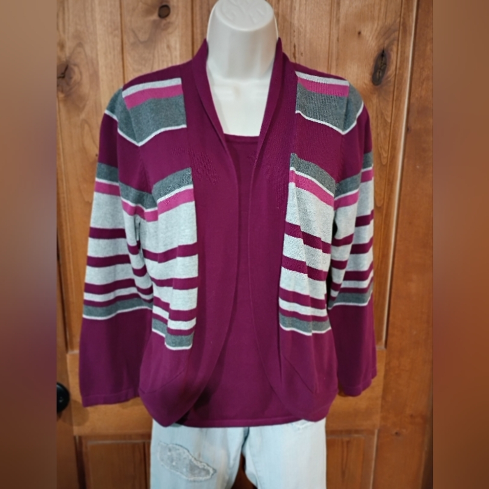 Croft & Barrow Burgundy and Gray Striped Sweater